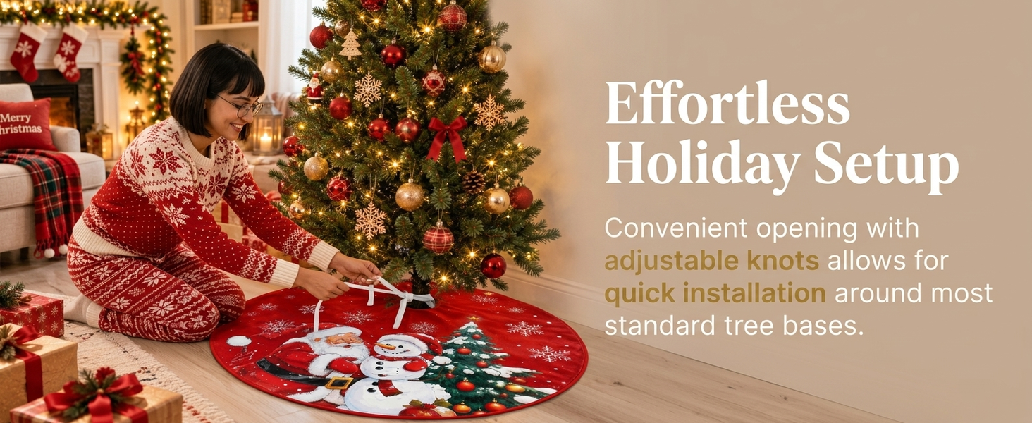 HASTHIP Christmas Tree Skirt, 35 Pulgadas (89 cm), Red Plush with Snowman and Snowflake Prints
