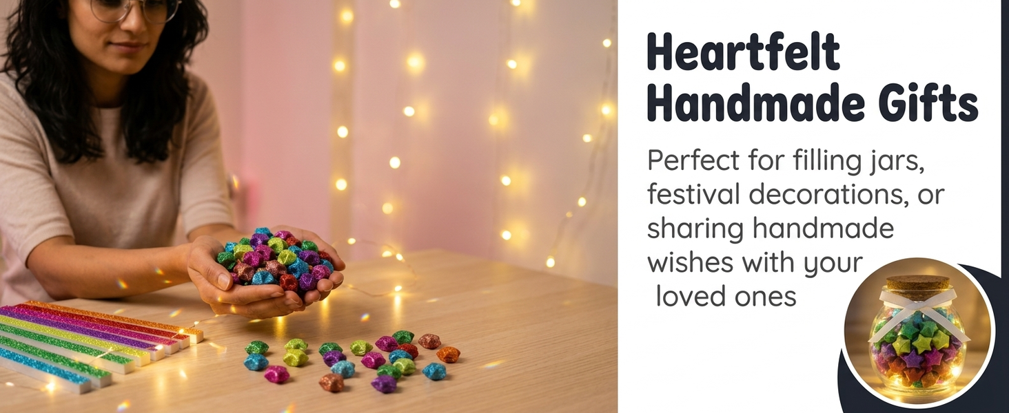 HASTHIP 520 Origami Star Paper Strips in 7 Flash Diamond Colors for DIY Crafts and Decor