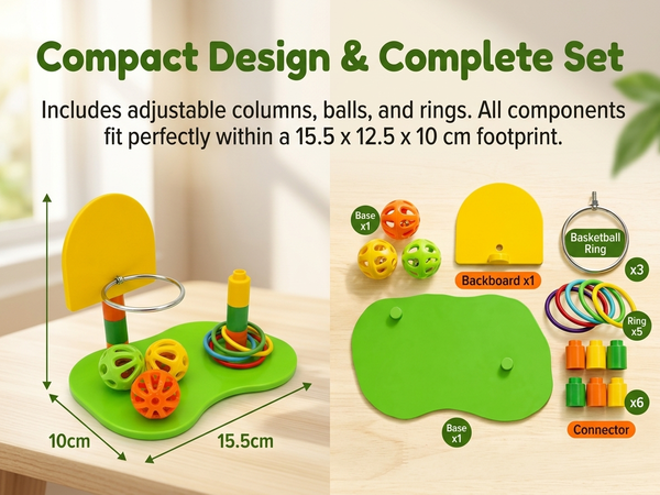 Qpets Interactive Bird Toy Basketball Hoop and Ring Toss Set with Adjustable Height for Small Parrots