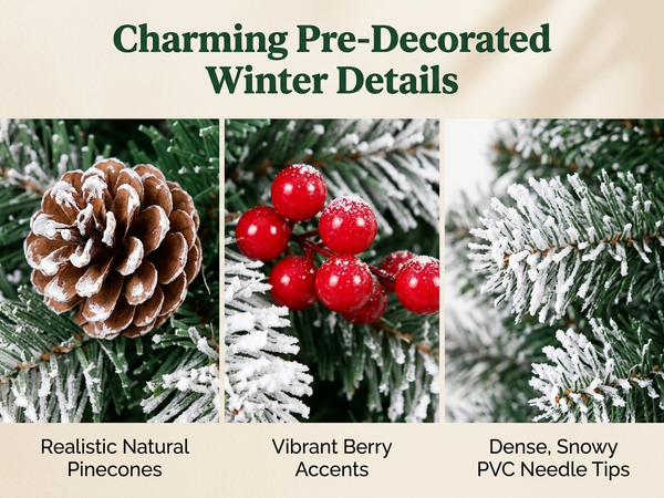 HASTHIP Pre-Decorated Artificial Christmas Tree with Berries, Pine Cones and 650 Branch Tips