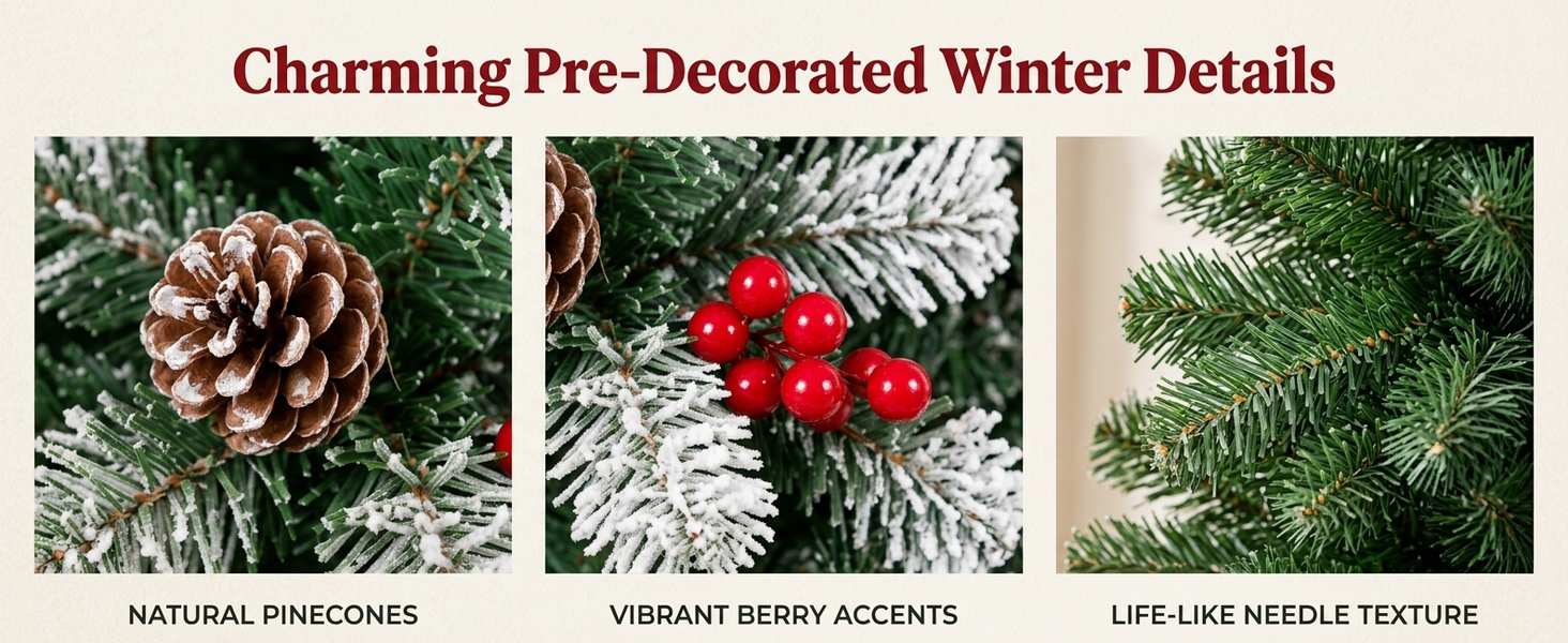 HASTHIP Pre-Decorated Artificial Christmas Tree with Berries, Pine Cones and 650 Branch Tips