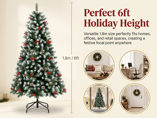 HASTHIP Pre-Decorated Artificial Christmas Tree with Berries, Pine Cones and 650 Branch Tips