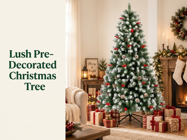 HASTHIP Pre-Decorated Artificial Christmas Tree with Berries, Pine Cones and 650 Branch Tips