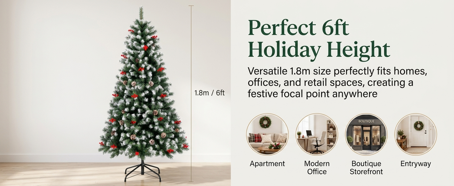 HASTHIP Pre-Decorated Artificial Christmas Tree with Berries, Pine Cones and 650 Branch Tips