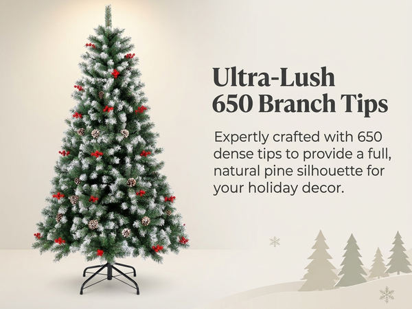 HASTHIP Pre-Decorated Artificial Christmas Tree with Berries, Pine Cones and 650 Branch Tips