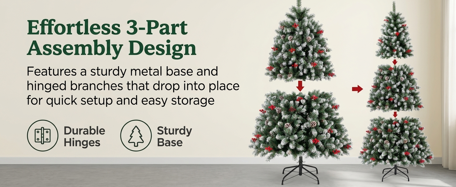 HASTHIP Pre-Decorated Artificial Christmas Tree with Berries, Pine Cones and 650 Branch Tips