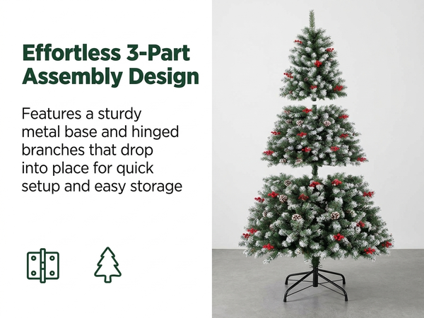 HASTHIP Pre-Decorated Artificial Christmas Tree with Berries, Pine Cones and 650 Branch Tips