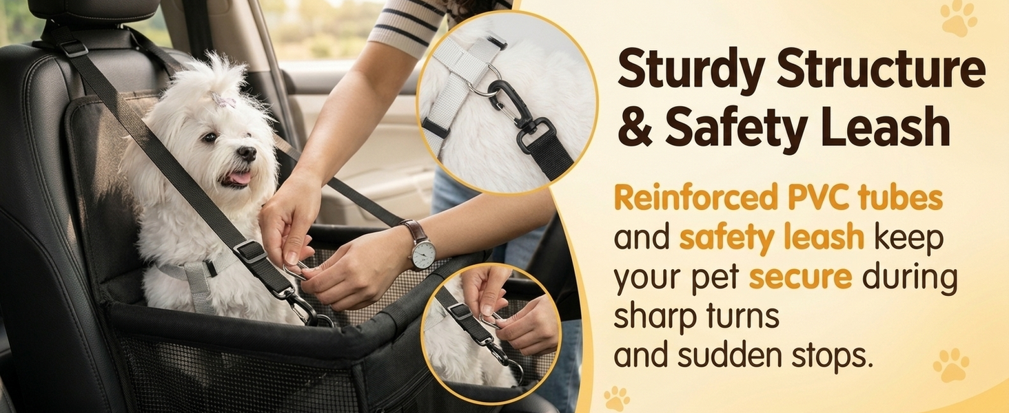 Qpets Foldable Dog Car Booster Seat with Mesh Sides, Safety Leash and Washable Oxford Fabric