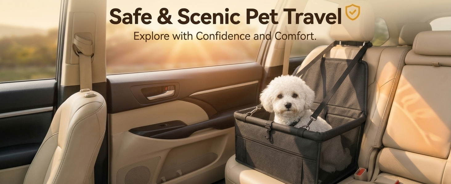 Qpets Foldable Dog Car Booster Seat with Mesh Sides, Safety Leash and Washable Oxford Fabric