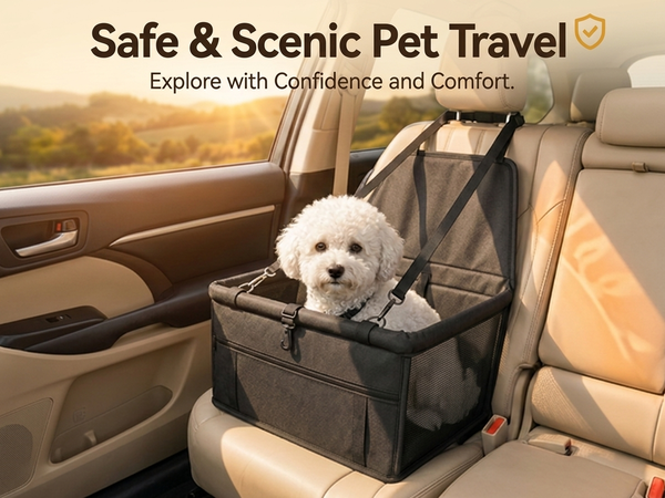 Qpets Foldable Dog Car Booster Seat with Mesh Sides, Safety Leash and Washable Oxford Fabric