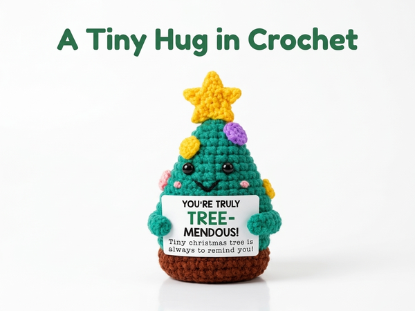 HASTHIP Handmade Cotton Crochet Christmas Tree Figurine with Treemendous Message Card Gift for Teachers