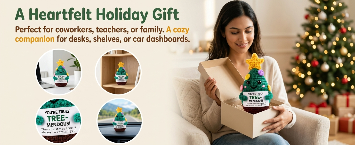 HASTHIP Handmade Cotton Crochet Christmas Tree Figurine with Treemendous Message Card Gift for Teachers