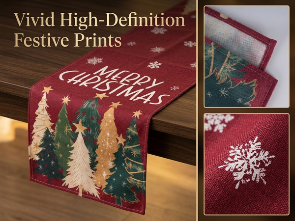 HASTHIP Christmas Table Runner with Red-and-Green Plaid, Snowflake Print and Slip-Resistant Linen Texture