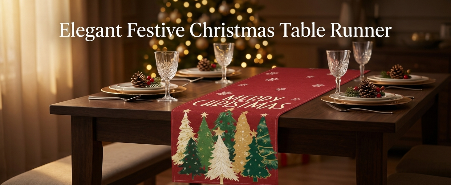 HASTHIP Christmas Table Runner with Red-and-Green Plaid, Snowflake Print and Slip-Resistant Linen Texture