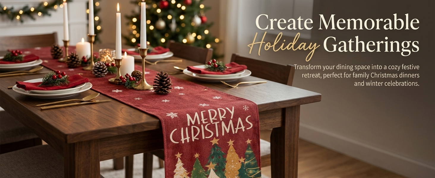 HASTHIP Christmas Table Runner with Red-and-Green Plaid, Snowflake Print and Slip-Resistant Linen Texture