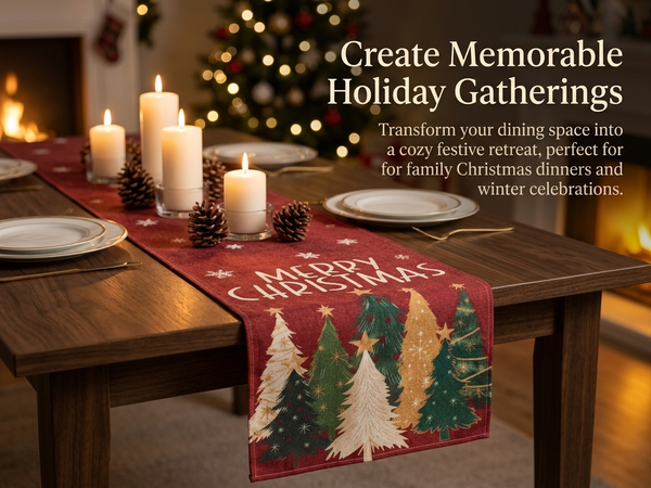 HASTHIP Christmas Table Runner with Red-and-Green Plaid, Snowflake Print and Slip-Resistant Linen Texture