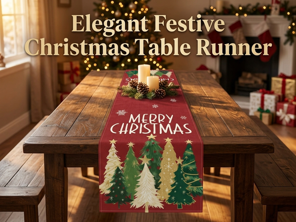 HASTHIP Christmas Table Runner with Red-and-Green Plaid, Snowflake Print and Slip-Resistant Linen Texture