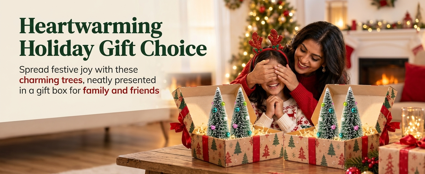 HASTHIP 2-Piece 15cm Mini Christmas Trees with Frosted Sisal, Bead Ornaments and Wood Bases