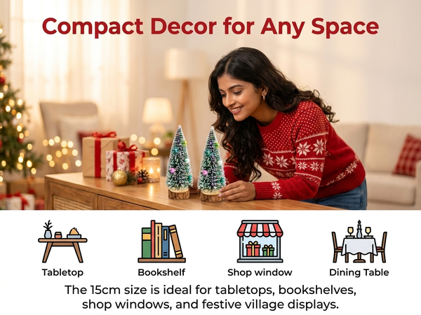 HASTHIP 2-Piece 15cm Mini Christmas Trees with Frosted Sisal, Bead Ornaments and Wood Bases