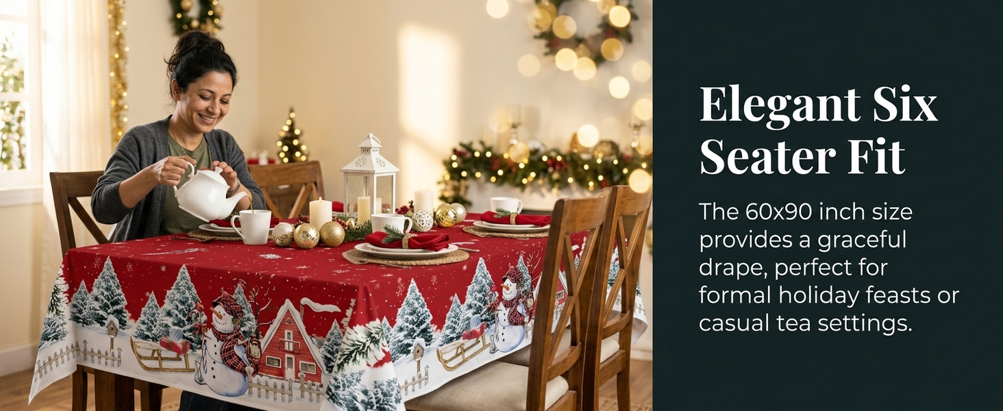 HASTHIP Christmas Tablecloth, 100D Polyester Snowman Pattern, 60 by 90 Inches, 6-Seater Fit