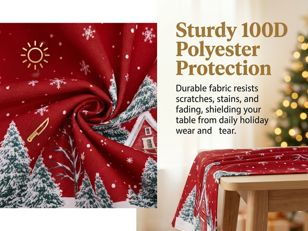 HASTHIP Christmas Tablecloth, 100D Polyester Snowman Pattern, 60 by 90 Inches, 6-Seater Fit