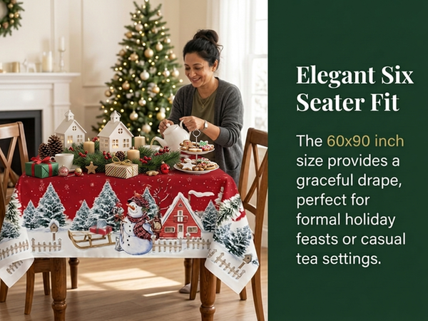 HASTHIP Christmas Tablecloth, 100D Polyester Snowman Pattern, 60 by 90 Inches, 6-Seater Fit
