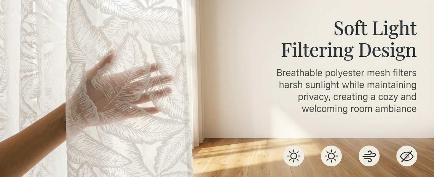 HASTHIP Self-Adhesive Lace Sheer Door Curtain, 100 by 240 cm, No-Drill Hook-and-Loop Mount