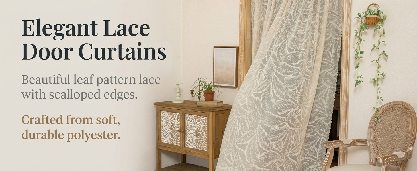 HASTHIP Self-Adhesive Lace Sheer Door Curtain, 100 by 240 cm, No-Drill Hook-and-Loop Mount