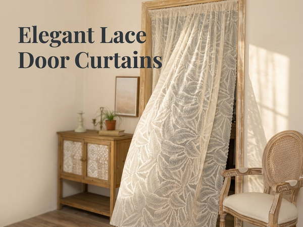 HASTHIP Self-Adhesive Lace Sheer Door Curtain, 100 by 240 cm, No-Drill Hook-and-Loop Mount
