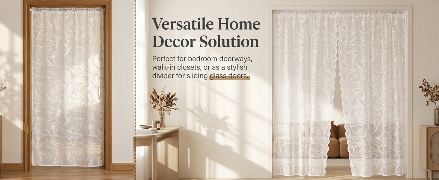 HASTHIP Self-Adhesive Lace Sheer Door Curtain, 100 by 240 cm, No-Drill Hook-and-Loop Mount