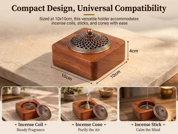 HASTHIP Walnut Wood Incense Burner for Sticks, Coils and Cones with Removable Ash-Collecting Base