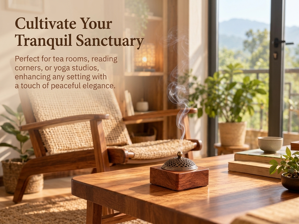 HASTHIP Walnut Wood Incense Burner for Sticks, Coils and Cones with Removable Ash-Collecting Base