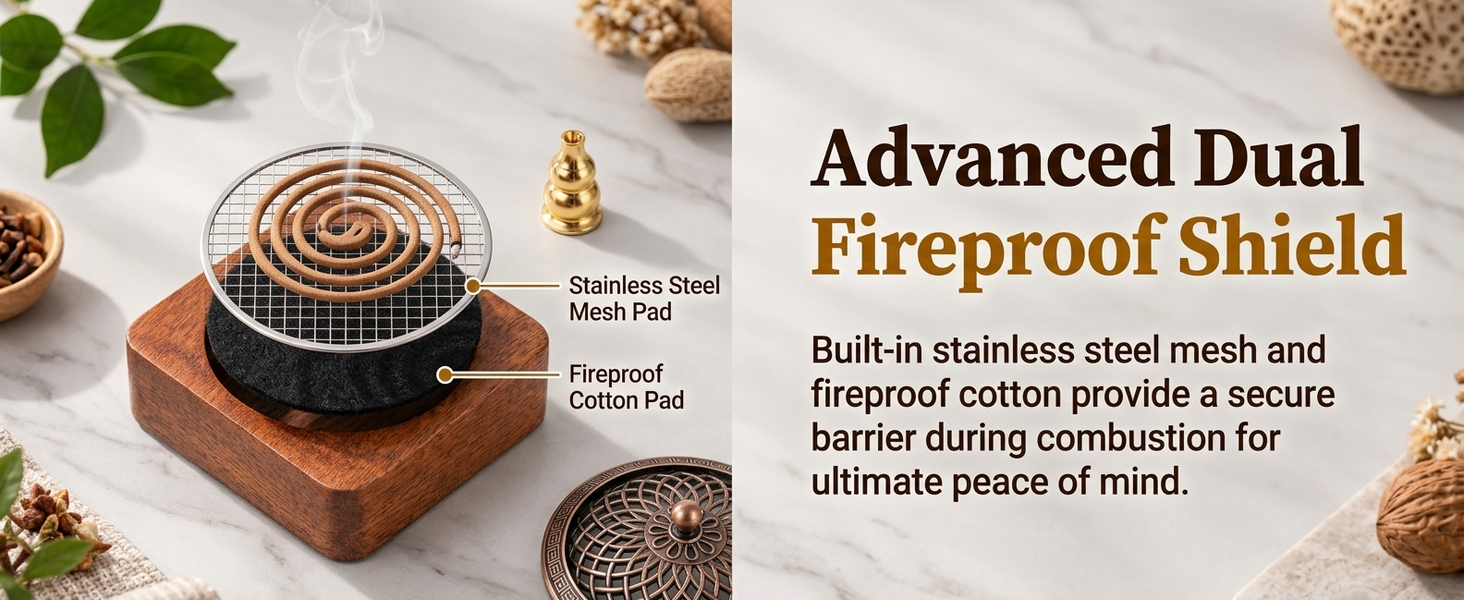 HASTHIP Walnut Wood Incense Burner for Sticks, Coils and Cones with Removable Ash-Collecting Base