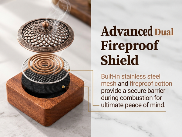 HASTHIP Walnut Wood Incense Burner for Sticks, Coils and Cones with Removable Ash-Collecting Base