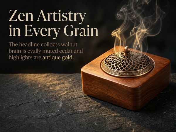 HASTHIP Walnut Wood Incense Burner for Sticks, Coils and Cones with Removable Ash-Collecting Base