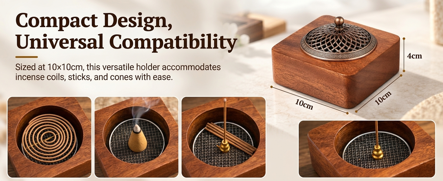 HASTHIP Walnut Wood Incense Burner for Sticks, Coils and Cones with Removable Ash-Collecting Base