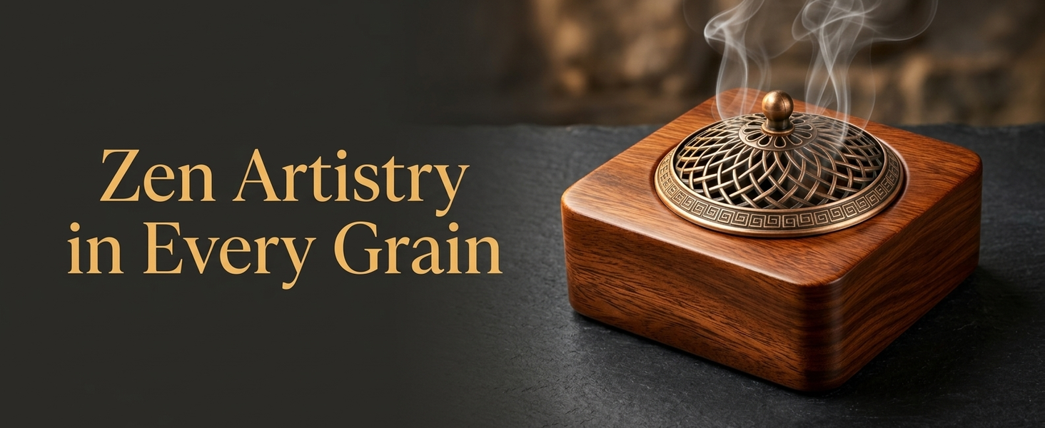 HASTHIP Walnut Wood Incense Burner for Sticks, Coils and Cones with Removable Ash-Collecting Base