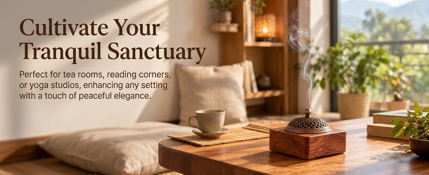 HASTHIP Walnut Wood Incense Burner for Sticks, Coils and Cones with Removable Ash-Collecting Base