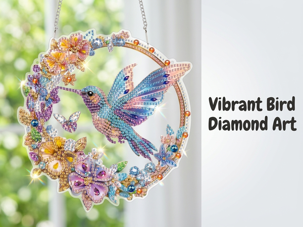 HASTHIP Bird Diamond Art DIY Suncatcher Pendant with Acrylic Board and Crystal Gems for Windows