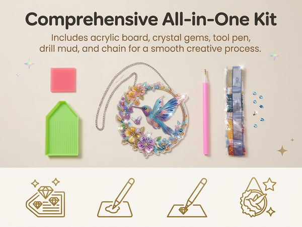 HASTHIP Bird Diamond Art DIY Suncatcher Pendant with Acrylic Board and Crystal Gems for Windows