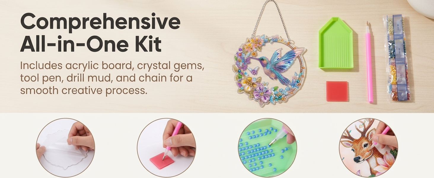 HASTHIP Bird Diamond Art DIY Suncatcher Pendant with Acrylic Board and Crystal Gems for Windows