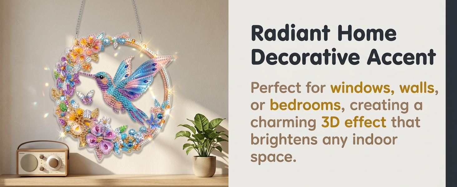 HASTHIP Bird Diamond Art DIY Suncatcher Pendant with Acrylic Board and Crystal Gems for Windows