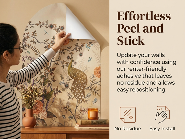 HASTHIP Peel-and-Stick Arch Wall Mural, Reusable Peacock-Inspired Decor, 80 by 160 cm