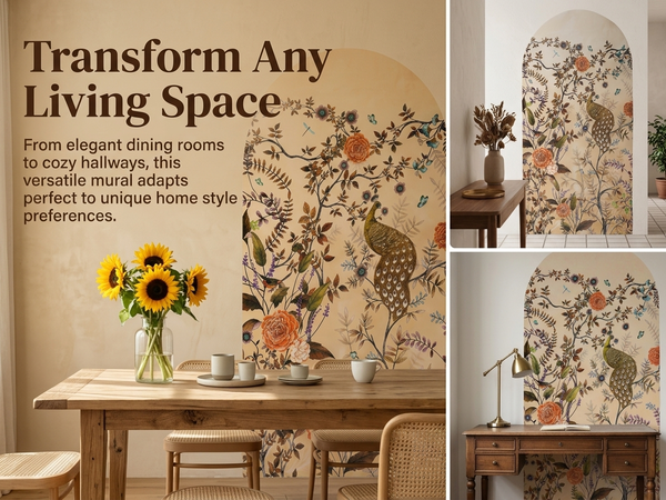 HASTHIP Peel-and-Stick Arch Wall Mural, Reusable Peacock-Inspired Decor, 80 by 160 cm