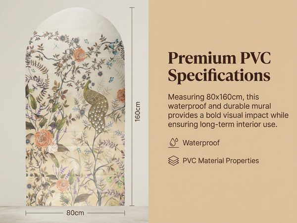 HASTHIP Peel-and-Stick Arch Wall Mural, Reusable Peacock-Inspired Decor, 80 by 160 cm