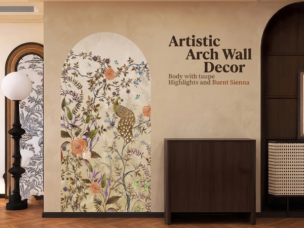 HASTHIP Peel-and-Stick Arch Wall Mural, Reusable Peacock-Inspired Decor, 80 by 160 cm