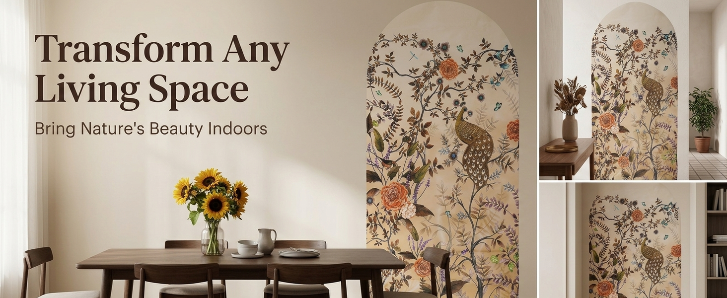 HASTHIP Peel-and-Stick Arch Wall Mural, Reusable Peacock-Inspired Decor, 80 by 160 cm