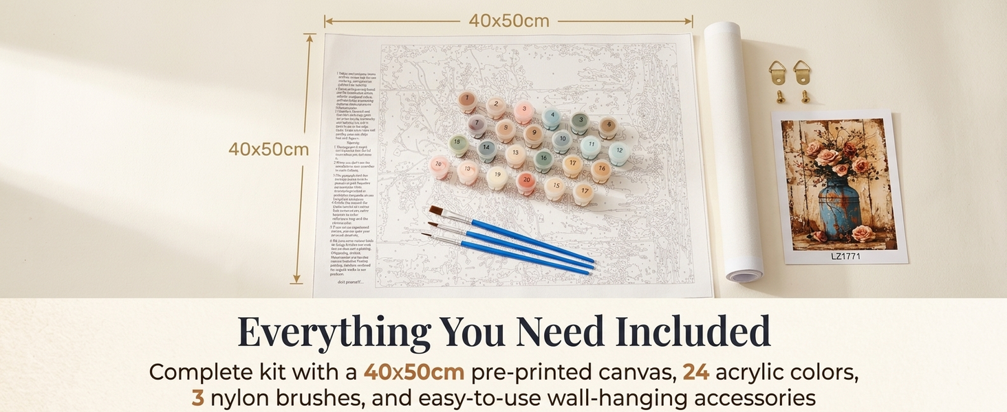 HASTHIP Paint by Number Kit for Adults, 40x50 cm Canvas with Acrylic Paints and Brushes