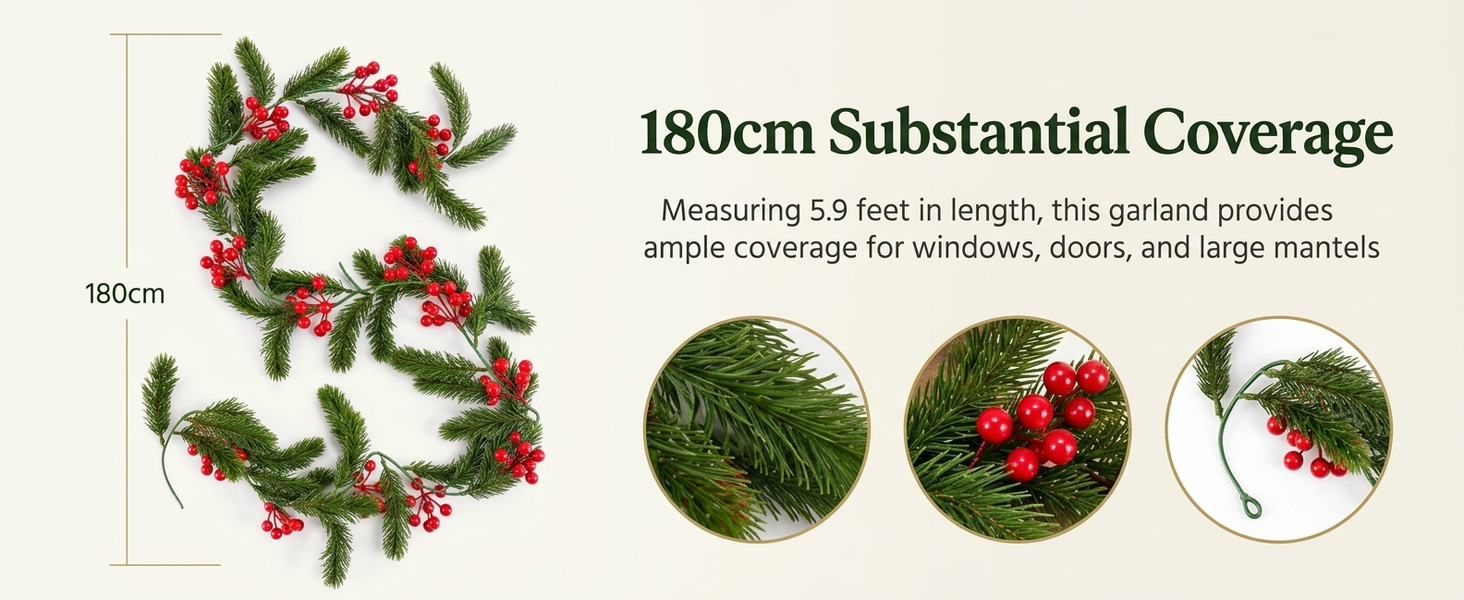 HASTHIP 5.9ft Artificial Pine Christmas Garland with Pine Cones, Flexible Vine and Hanging Rings