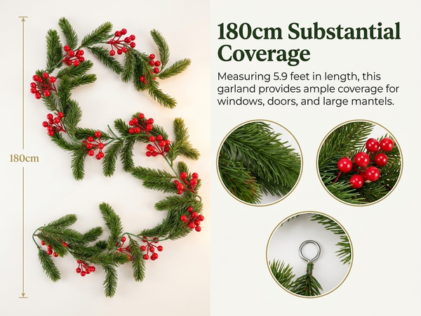 HASTHIP 5.9ft Artificial Pine Christmas Garland with Pine Cones, Flexible Vine and Hanging Rings